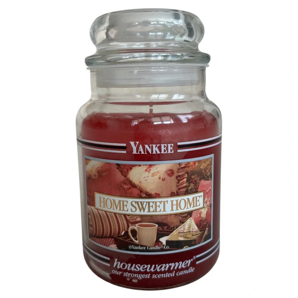 Yankee Candle Jar Home Sweet Home Rare Vintage Black Band Burgundy Mauve Red